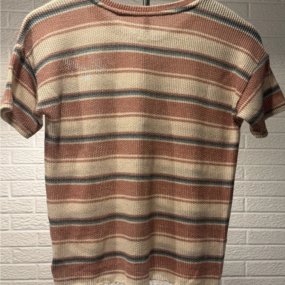 American Eagle Outfitters Tan and Brown Fitted Ribbed T-Shirt - Picture 2 of 3